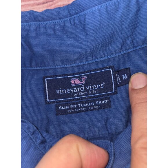 Vineyard Vines Slim Fit Tucker Blue Silk Blend Shirt Medium - Picture 6 of 7